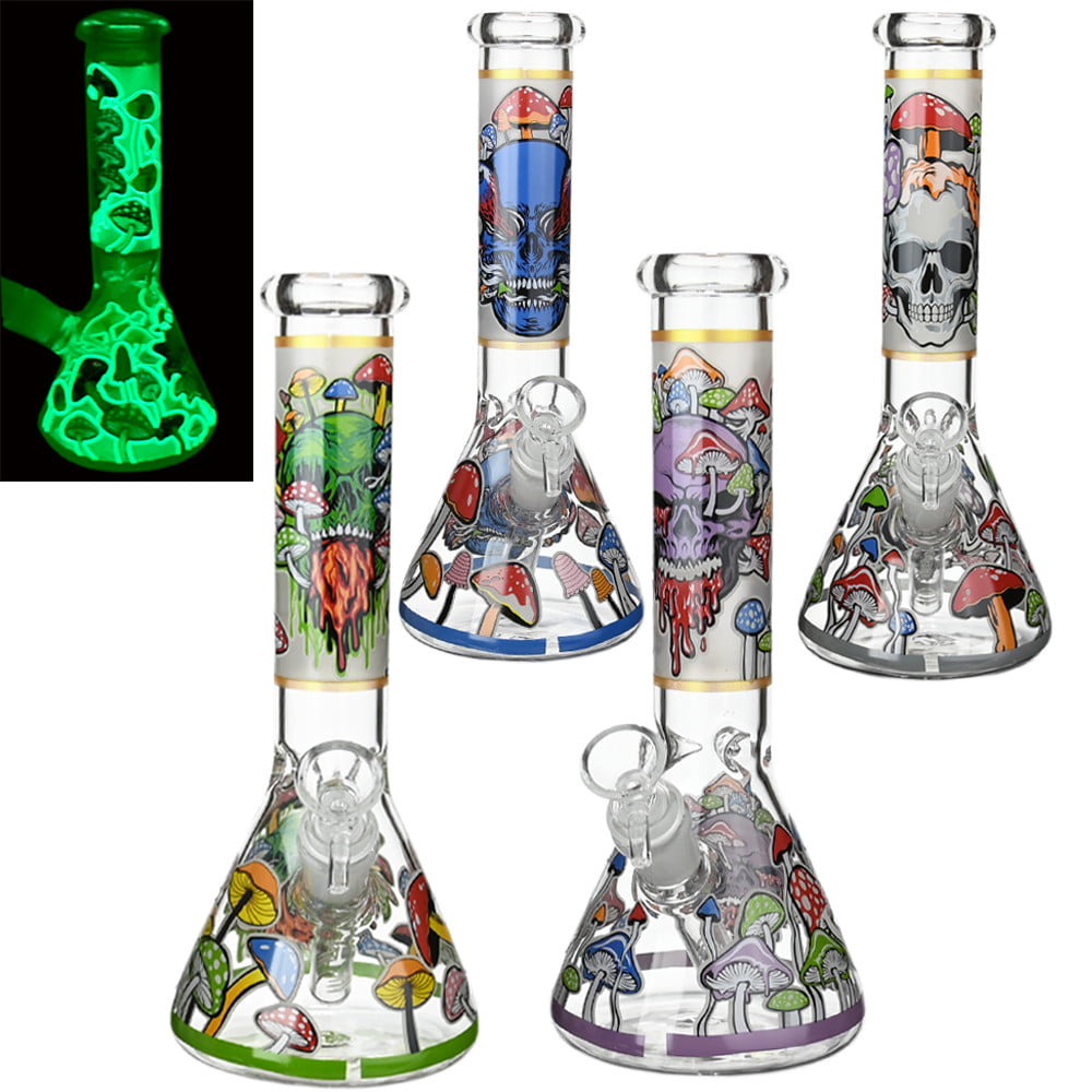 Fat Buddha Glass Bong Skull & Shrooms Beaker Bong