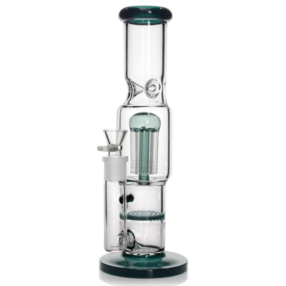 Fat Buddha Glass Bong Teal Double Perc Bong