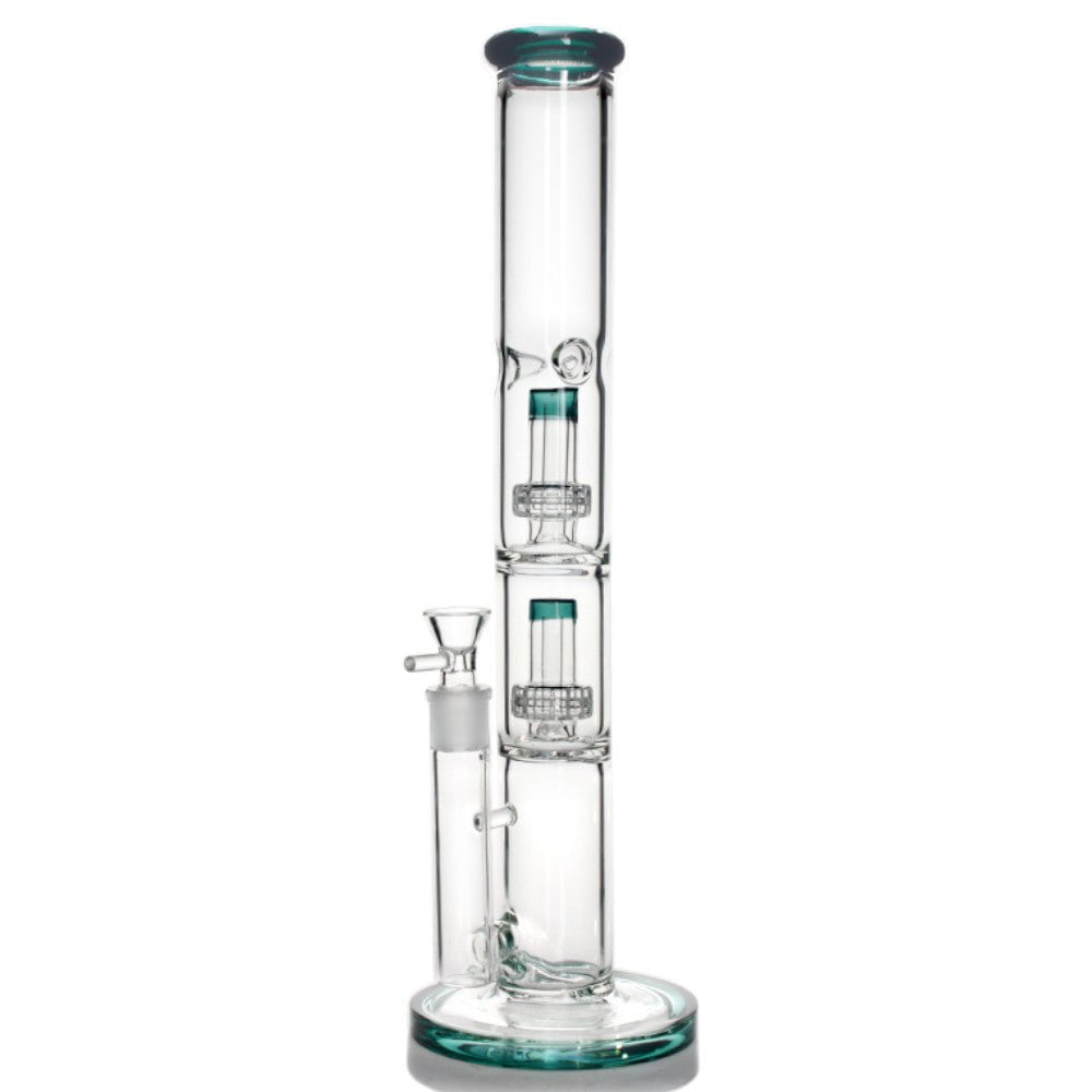 Fat Buddha Glass Bong Teal Double Showerhead Bong