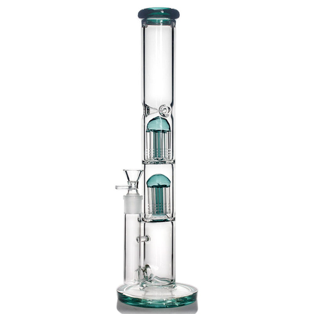 Fat Buddha Glass Bong Teal Double Tree Straight Tube