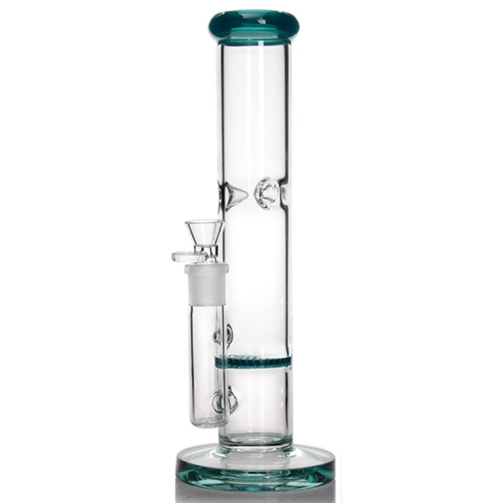 Fat Buddha Glass Bong Teal Honeycomb Straight Tube Bong