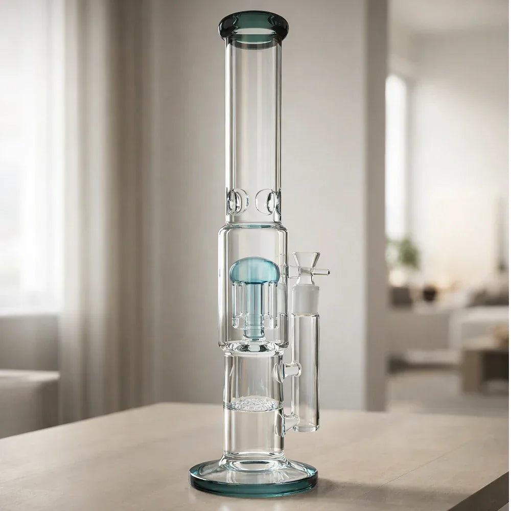 Fat Buddha Glass Bong Thick Double Perc Bong