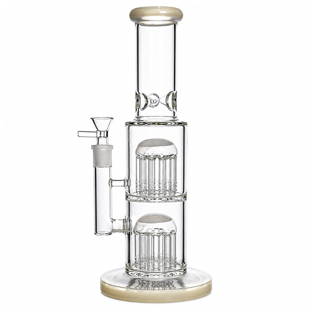 Fat Buddha Glass Bong White Double Tree 12in Bong