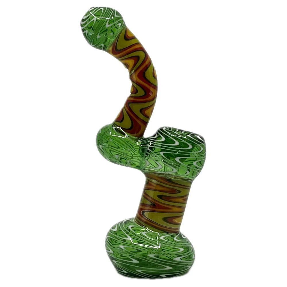 Fat Buddha Glass Bubbler Green Wig Wag Bubbler Pipe