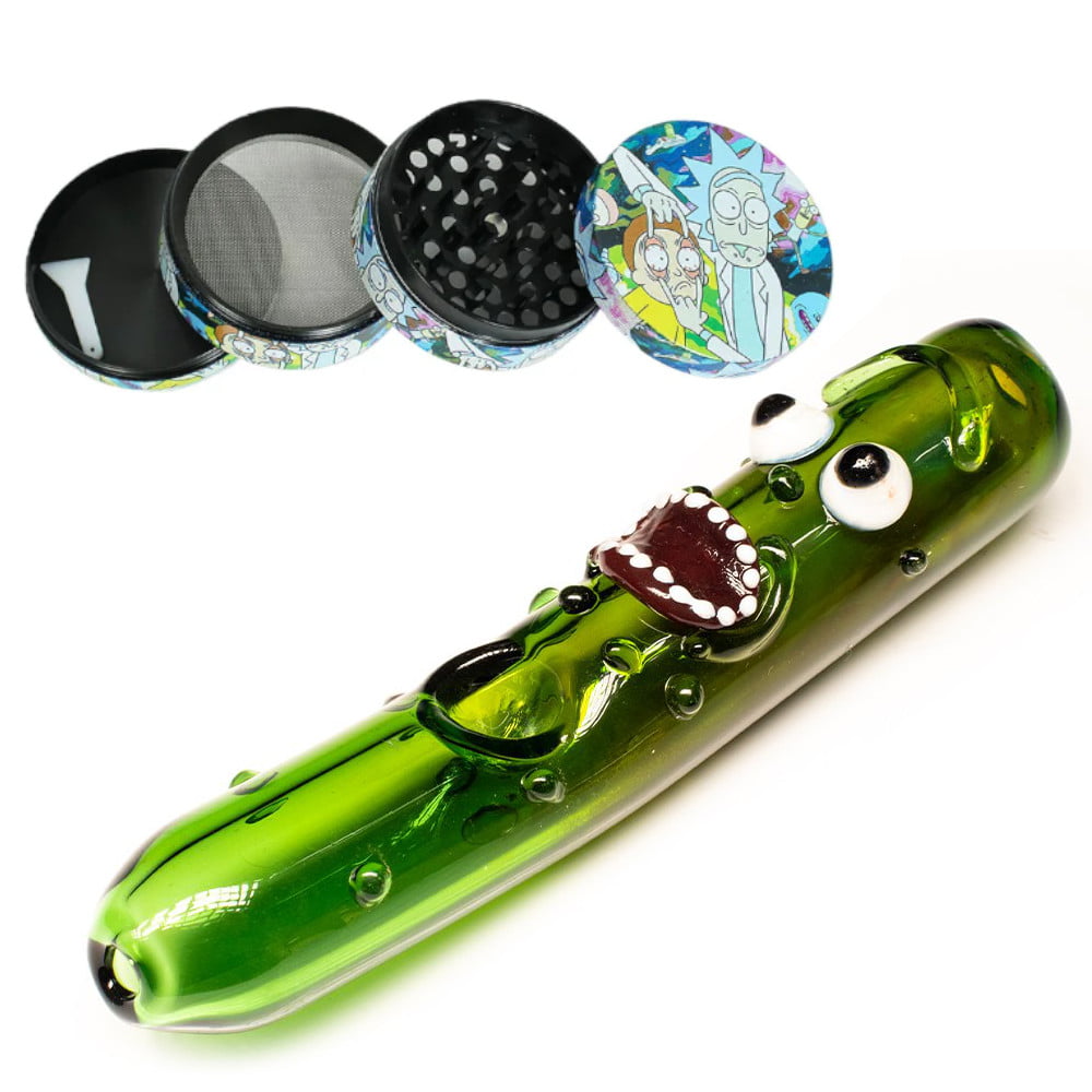 Fat Buddha Glass Pickle Pipe & Grinder Set