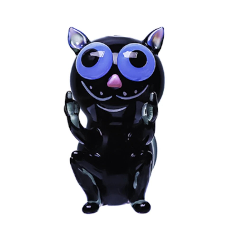 Cheech Glass Pipe Black Black and White Cat Pipe