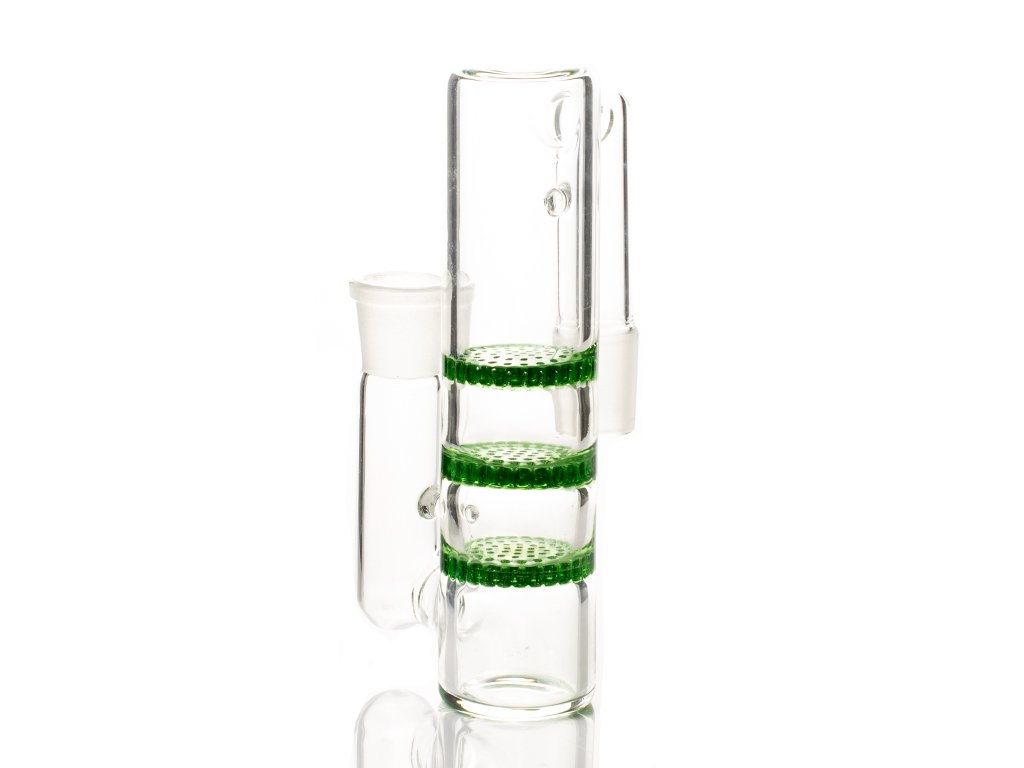 Green 14mm Triple Perc Ash Catcher Fat Buddha Glass