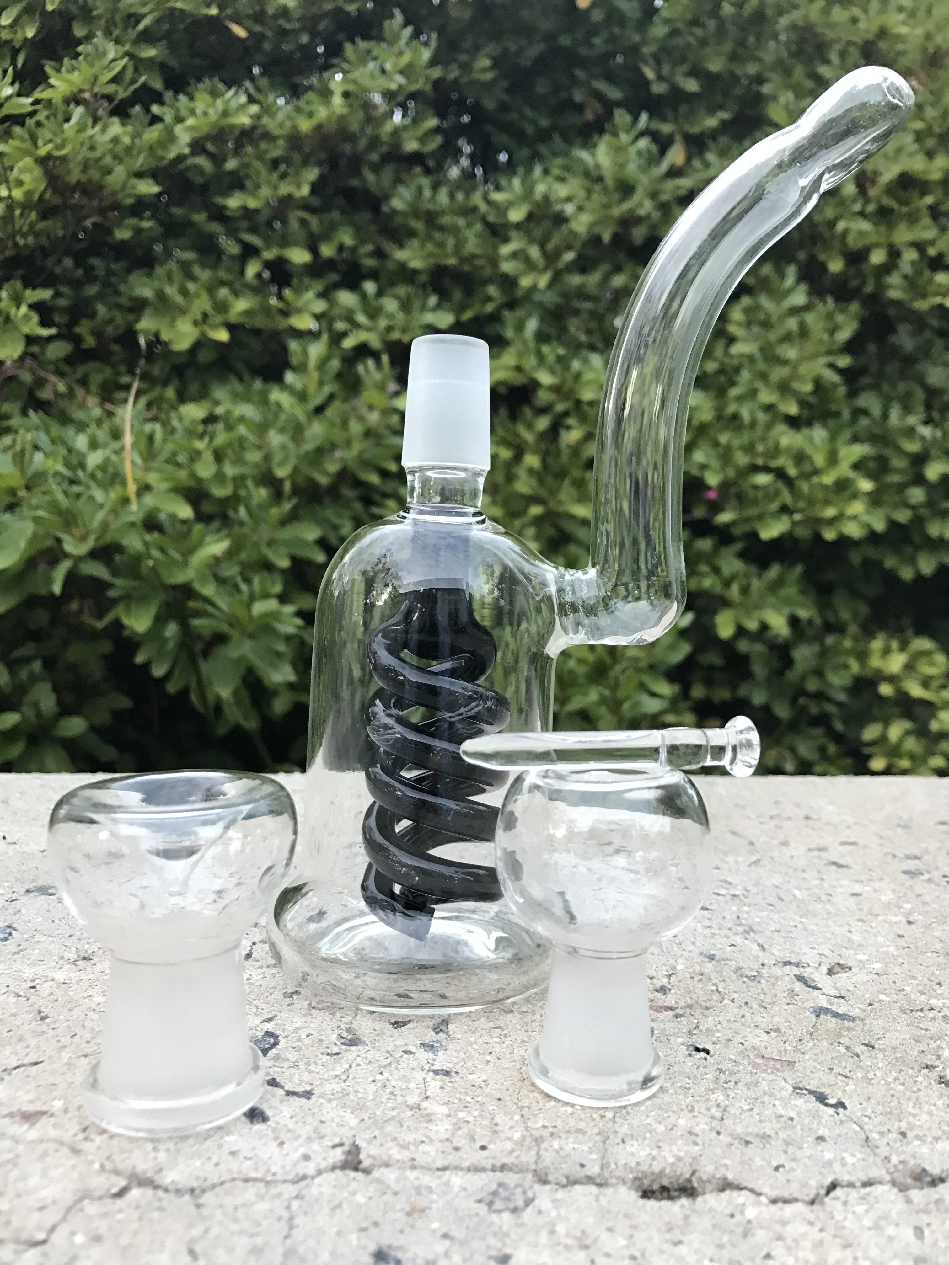 Black Coil Dual Function Oil Rig Glass Bong E1 Fat Buddha Glass