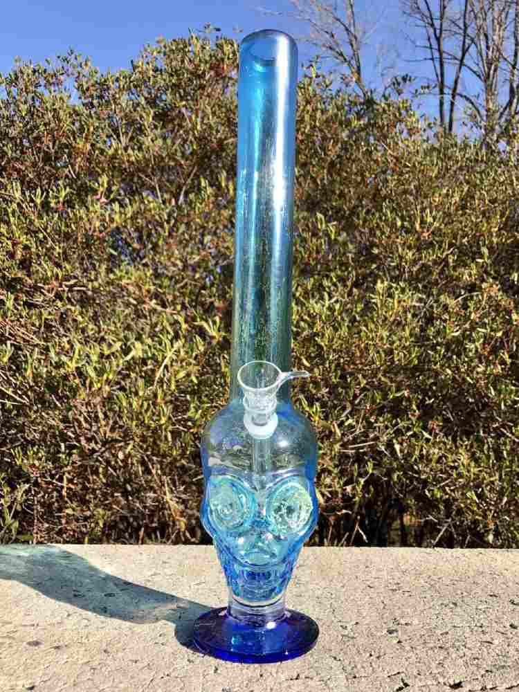 Fat Buddha Glass Bong Light Blue Skull Glow in the DARK EYES
