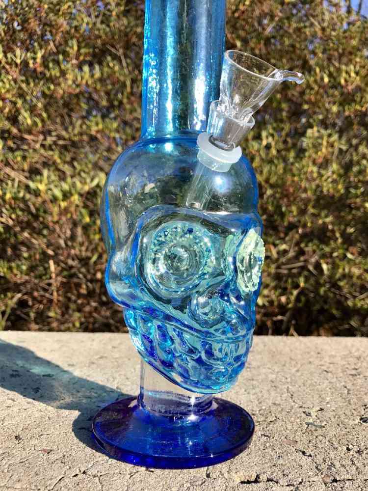 Fat Buddha Glass Bong Light Blue Skull Glow in the DARK EYES