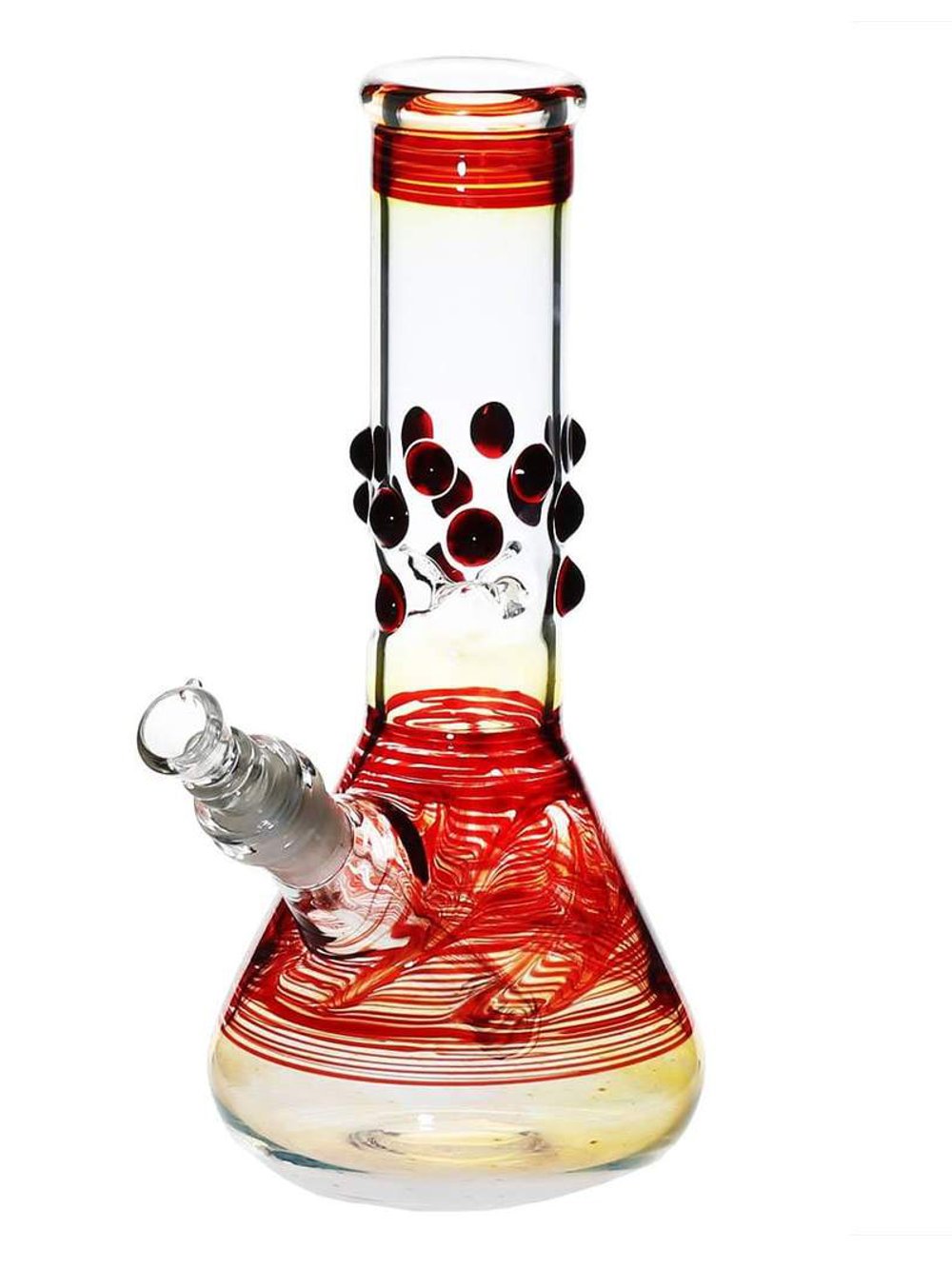 Red 8 inch Beaker w/Marbles Fat Buddha Glass
