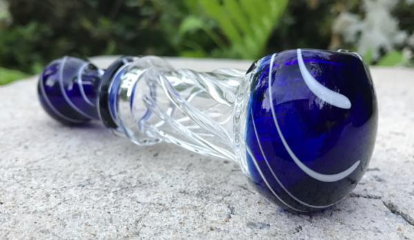 Cobalt Blue & Clear Glass Pipe KS35