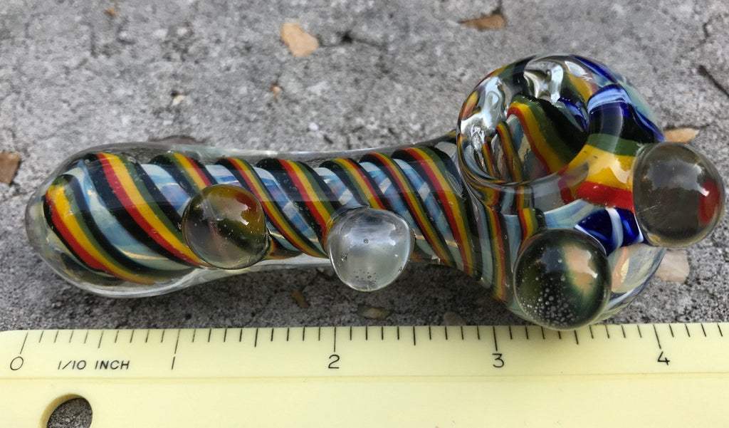 Fat Buddha Glass Pipe Collectible Tobacco Smoking Pipe Inside Out Rasta Beautiful Marbles Bowl 5