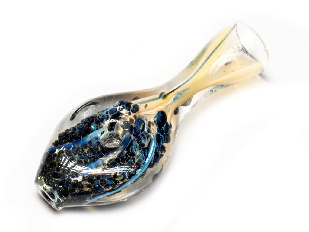Blue Frit Chillum Fat Buddha Glass 