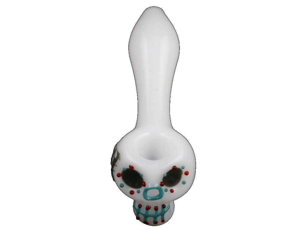 Chameleon Glass Bone Head Dia de los Muertos Pipe