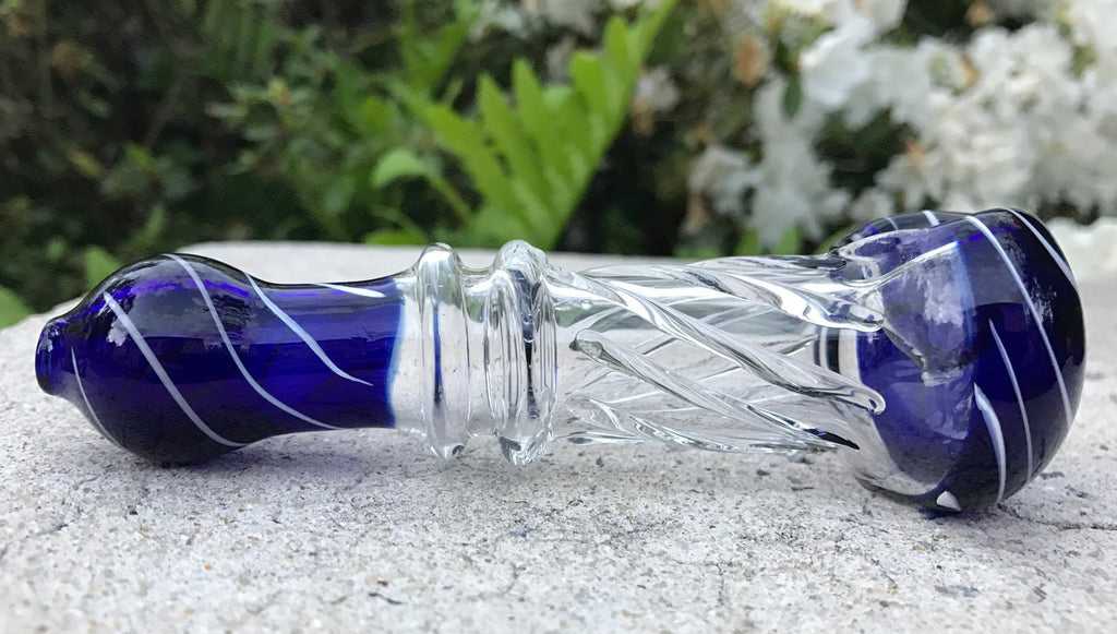 Fat Buddha Glass Pipe Cobalt Blue & Clear Glass Pipe KS35