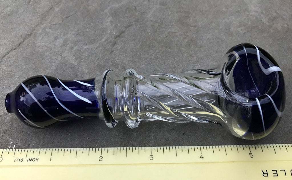 Fat Buddha Glass Pipe Cobalt Blue & Clear Glass Pipe KS35