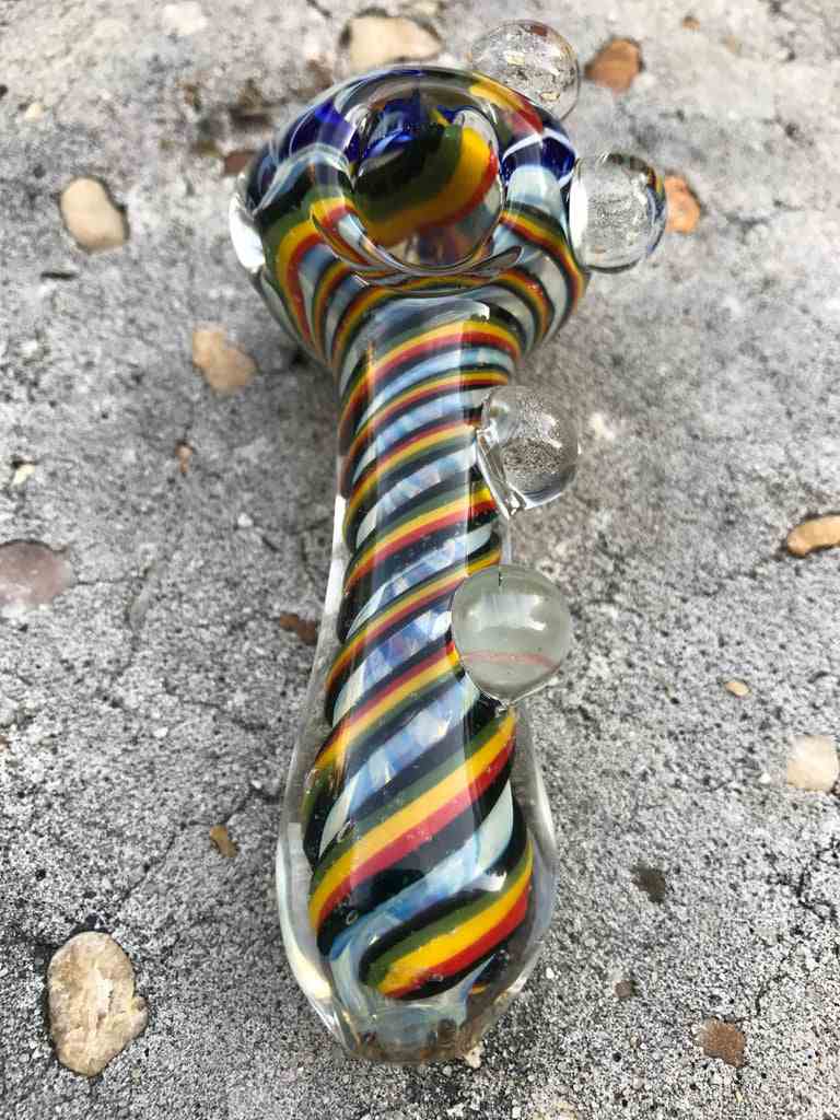 Fat Buddha Glass Pipe Collectible Tobacco Smoking Pipe Inside Out Rasta Beautiful Marbles Bowl 5