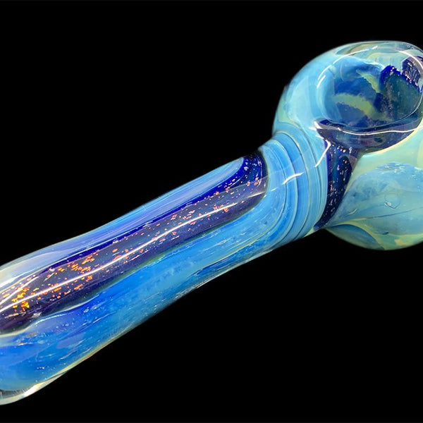 Dichroic Blue Bomber Glass Pipe - Fat Buddha Glass