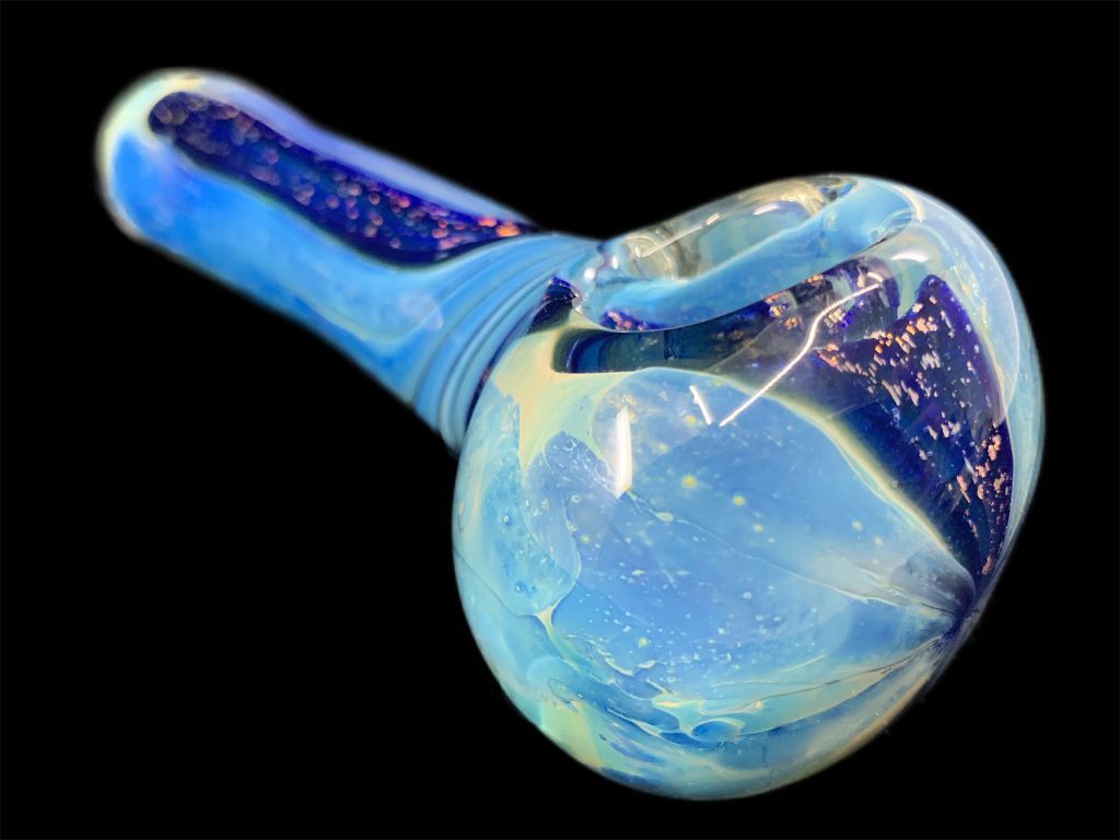 Dichroic Blue Bomber Glass Pipe Fat Buddha Glass