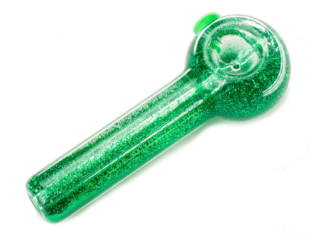 Green Freezable Glitter Pipe Fat Buddha Glass