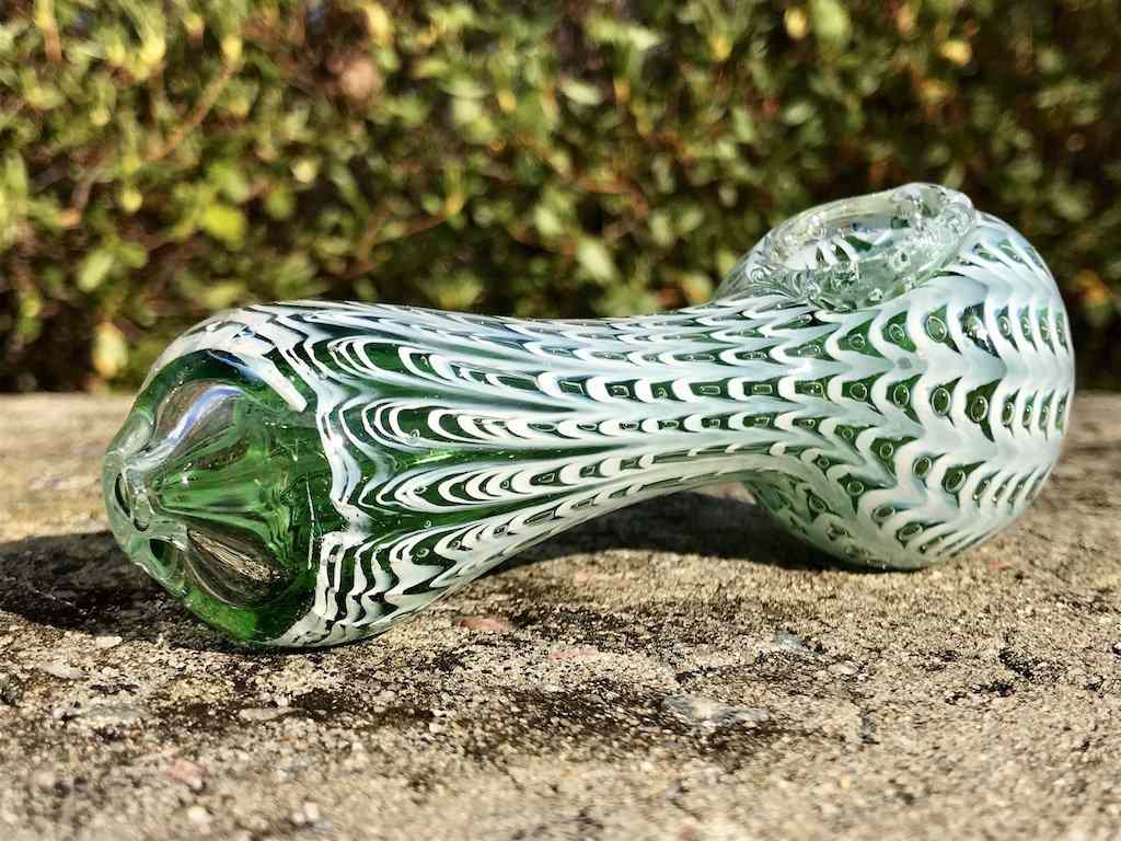 Fat Buddha Glass Pipe Green Wrap & Rake Glass Pipe
