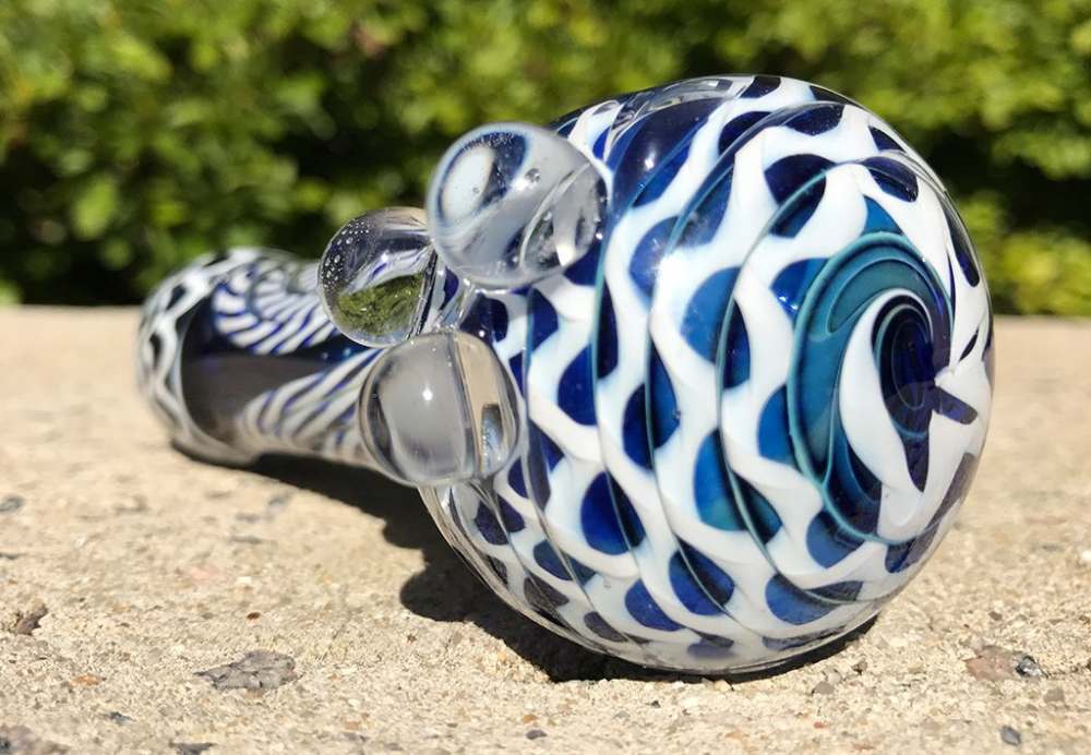 Fat Buddha Glass Pipe Heavy Blue Spiral Glass Pipe KS45