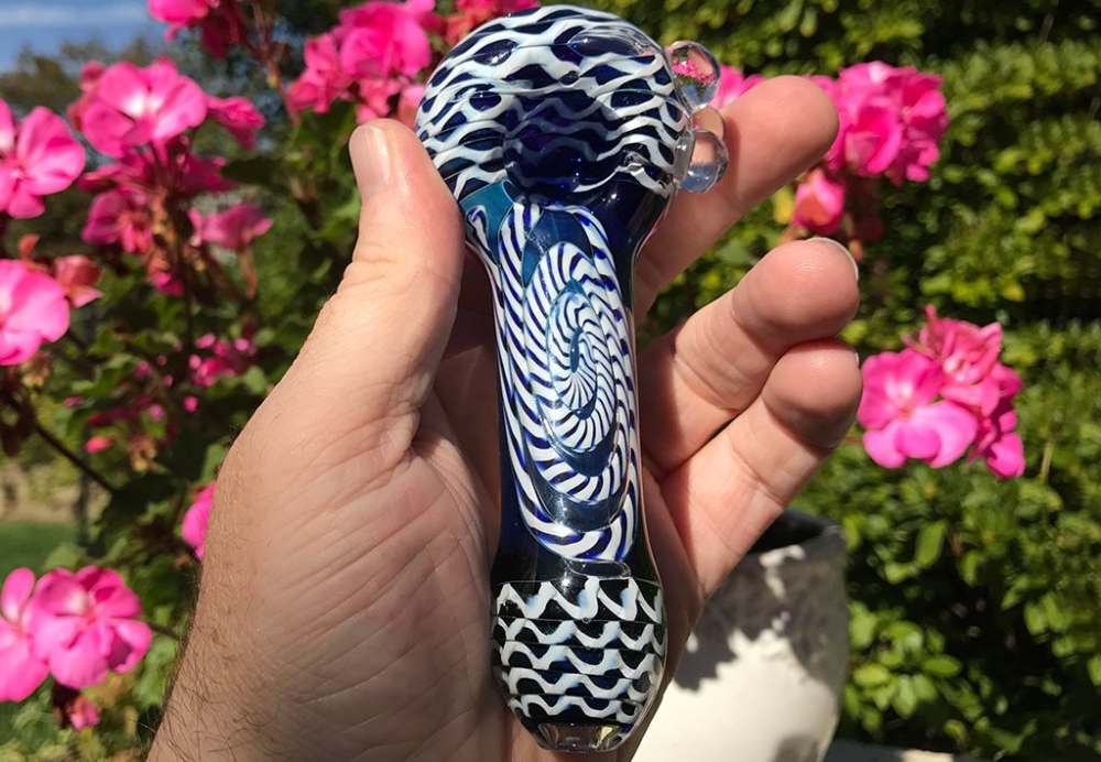 Fat Buddha Glass Pipe Heavy Blue Spiral Glass Pipe KS45