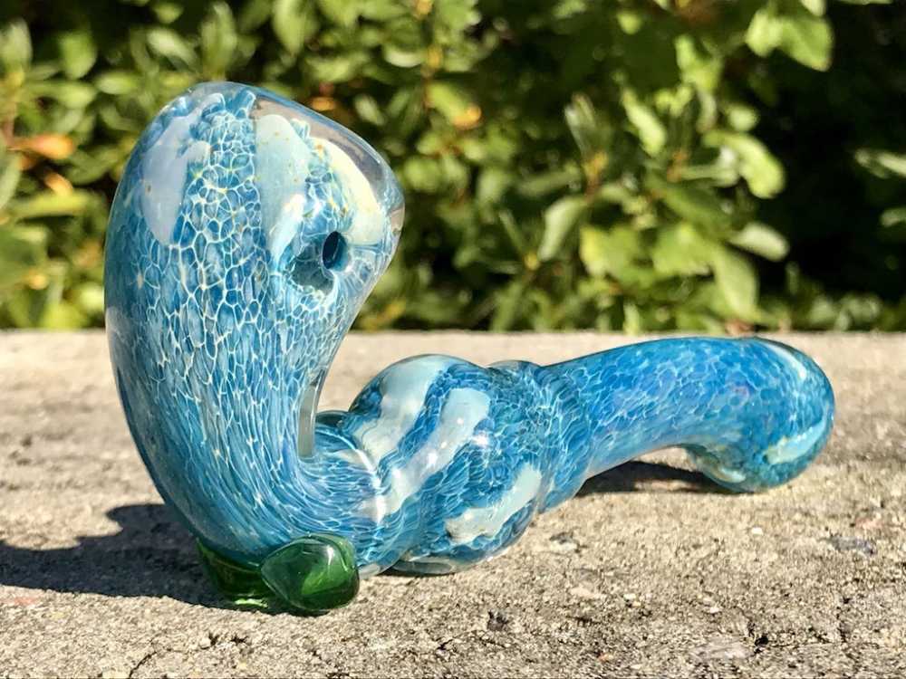 Fat Buddha Glass Pipe Inside Out Blue Sherlock Pipe